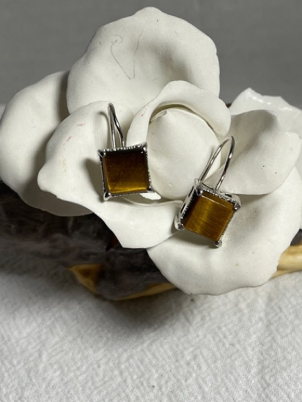 Sterling Silver Square Tiger's Eye Dangle Earrings